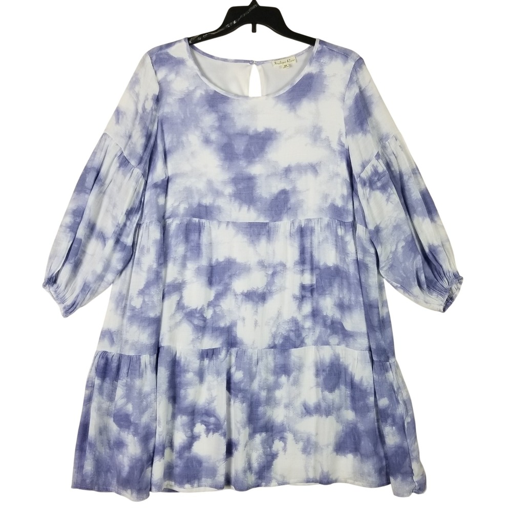Indigo Rose Babydoll Dress Womens 3X Lavender Tie Dye Tiered Balloon Sleeve